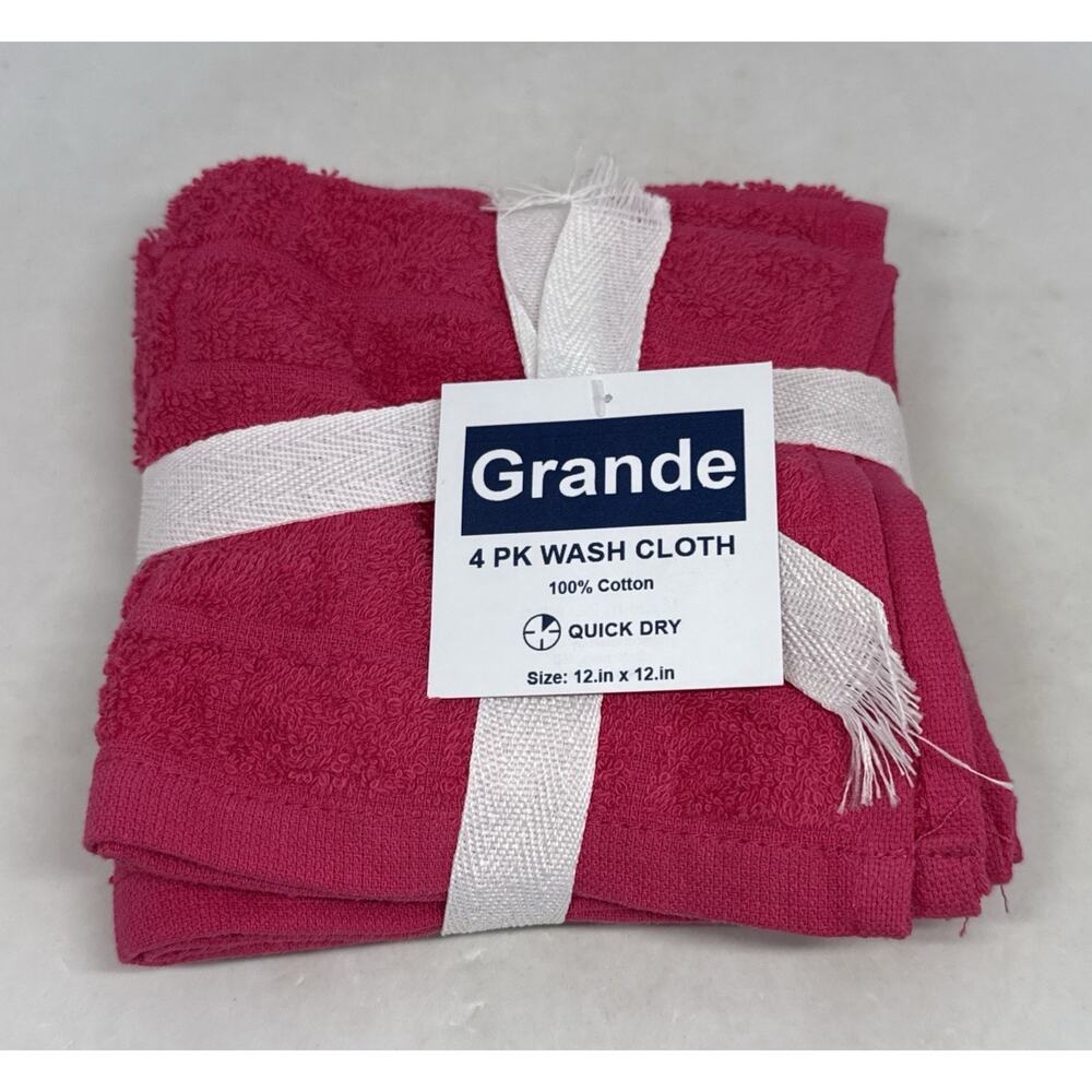 Grande Pink Wash Cloths 4 Pack 100% Cotton Quick Dry 12” X 12” New with Tags - Picture 6 of 6